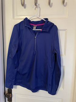 womens champion bright blue 1/2 zip hoodie - large