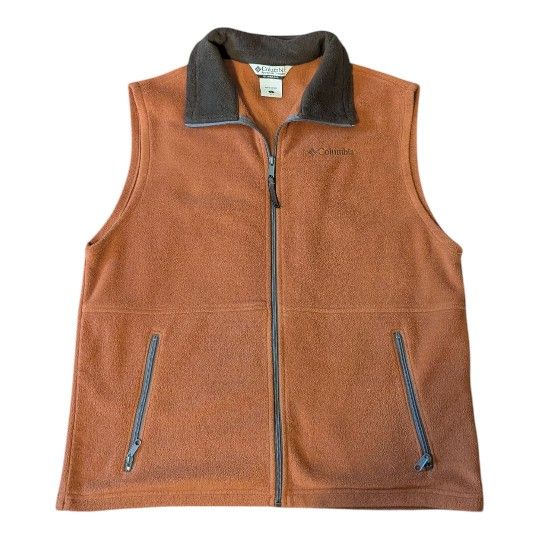 Columbia Burnt Orange Brown Fleece Vest W Pockets Men's Large