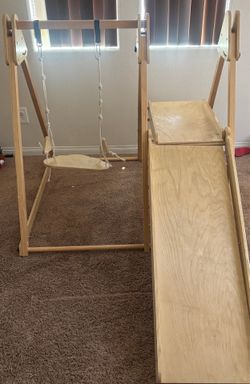 Foldable Toddler Wooden Swing Climb & Slide