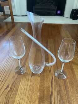 Swarovski Crystalline Wine Set - Decanter & 2 Wine Glasses - Minor Repair Needed