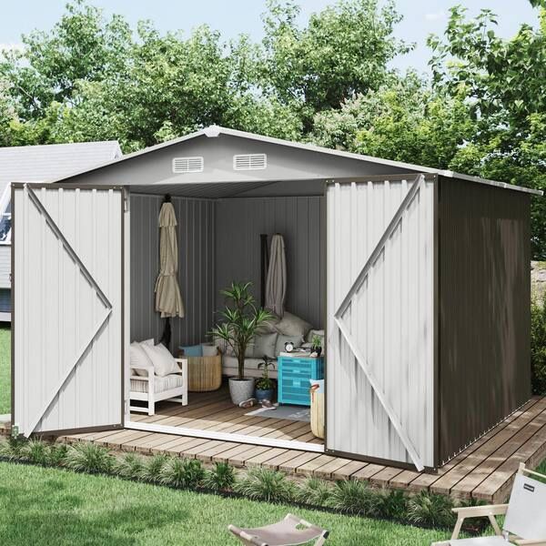 10 ft. W x 8 ft. D Storage Metal Shed with Metal Floor Frame, Lockable Door and Vents for Patio(75 sq. ft. )