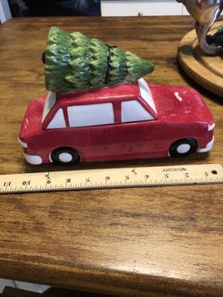 Red Car With Christmas Tree On Top Cookies Jar