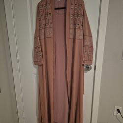 2pcs Women Traditional Long Dress & Abaya Coat Set Modest Cloth For Women