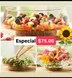Especial solo $75.00 Bowl Versatil Prepara Ensaladas Postres Cebiche Centro de Mesa Florero Cristal Heritage $75.00 Especial Princess House Ventas Fin