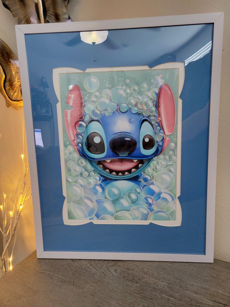 Disney Parks Stitch Bubbles Picture With Frame New