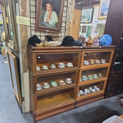 Antique Barrister Bookcase Oak Wood (2 Available)
