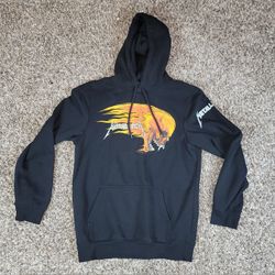 Metallica Hoodie Mens Small Black Pushead Flaming Skull Music Band Sweatshirt