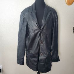 NH League Mens Black Leather Coat Size: 44 Long Real Leather Coat