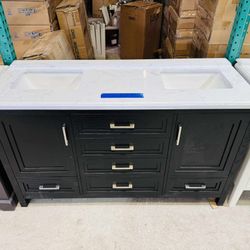 60 in. Single Sink Freestanding Bath Vanity in Black with White Top $899 