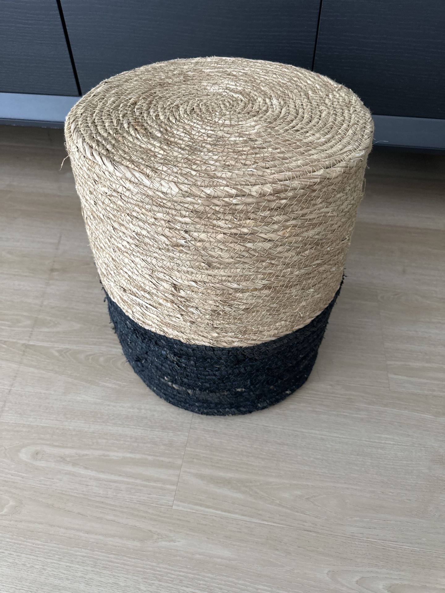 Handwovenq Natural & Black Wicker Stool / Ottoman