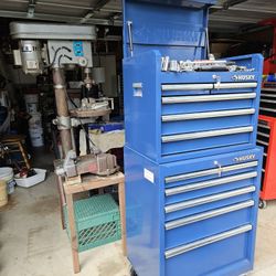 Husky Heavy Duty Rolling Toolbox Full With Tools Including Shop Drill Press 12 Speed And Vice And Steel Table All Included Grate Gift For Christma 