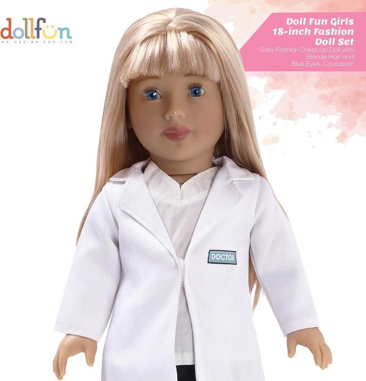 Career Girls 18 inch Fashion Doll Set Sally(Doctor in Sydney) Fashion Dress Up Doll with Hair for Styling, Clothes, Shoes and Accessories. Blonde Hair