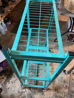 Turquoise Metal 3-Tier Rolling Utility Cart – $45