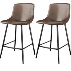 2 Chars Counter Height Bar Stools Set of 2, 24 Inch Leathaire Barstools with Back, Bar Chairs with Metal Legs for Kitchen Island, Dining Room, 