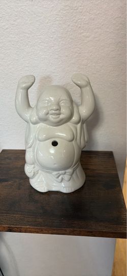 White Ceramic Laughing Buddha Figurine