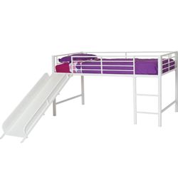 White Twin Bed With Slide & Mattress 