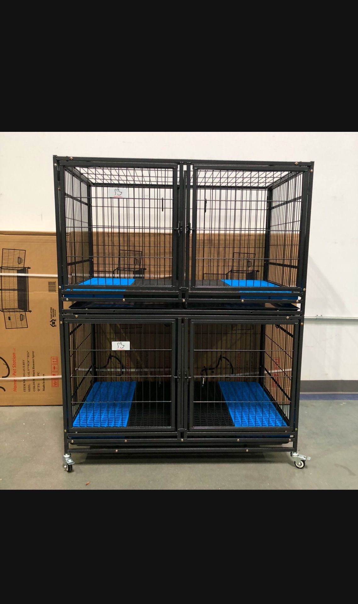 Double Stacked Dog Pet Cage Kennel Size 43” With Divider Feeding