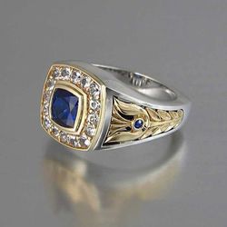 "Luxury Engagement/Wedding Blue Stone Vintage Gold Ring for Women, VIP346