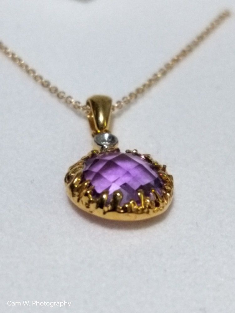 16kt Gold Necklace And Pendant W/ Amethyst & Diamond
