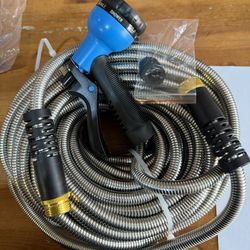 Garden Hose 100 ft - Stainless Steel Water Hose 8 functions