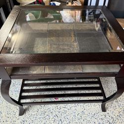 Brown Side Table With Glass