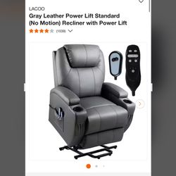 LACOO Gray Leather Power Lift Standard (No Motion) Recliner with Power Lift