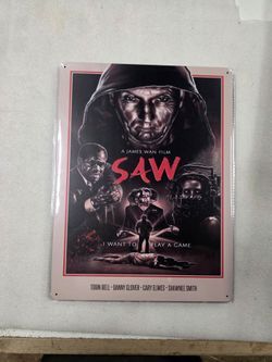 Saw horror movie faux vintage metal sign