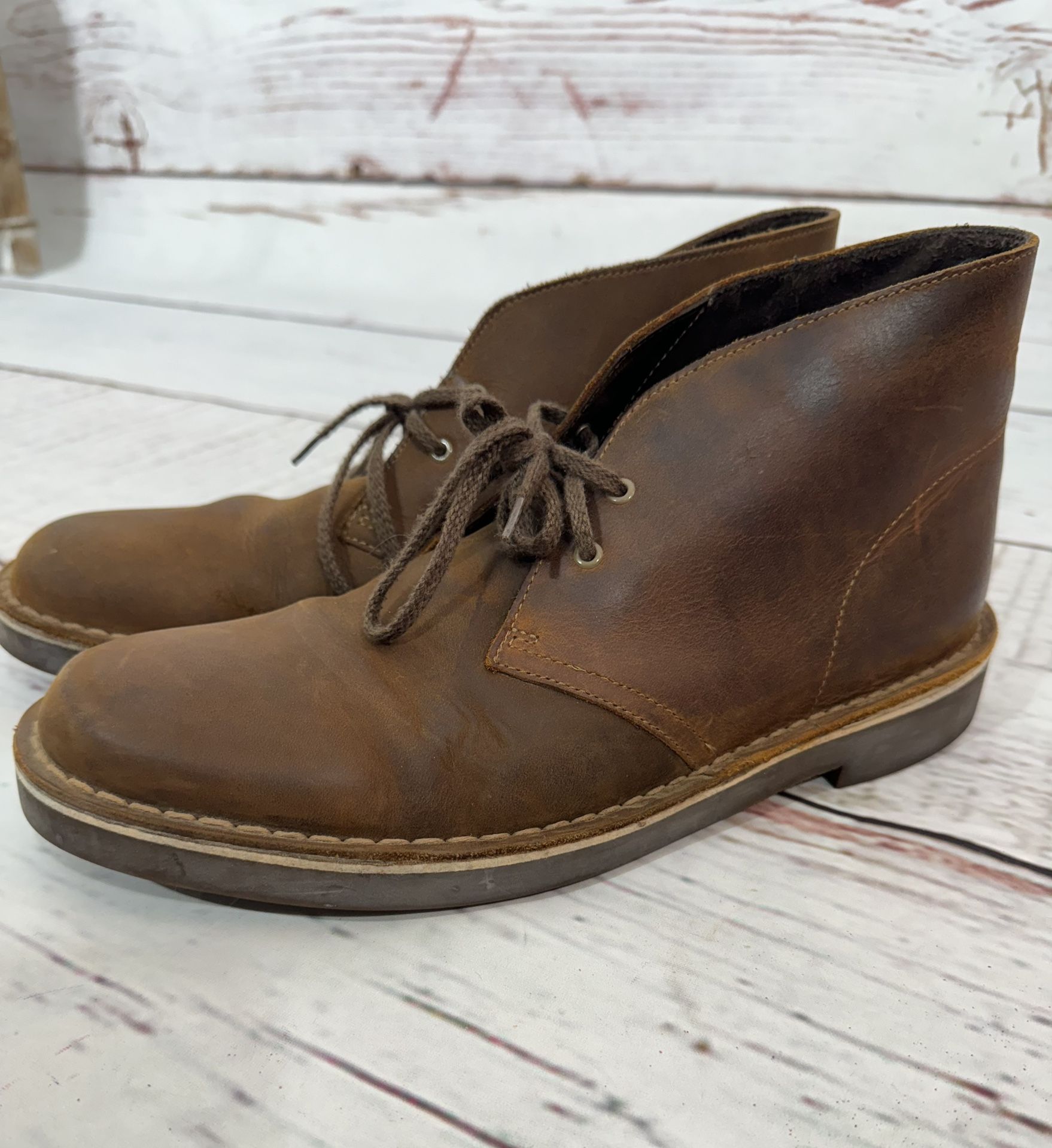 Clarks Bushacre Chukka Desert Boots Mens Size 10.5 Brown Wax Leather Shoes