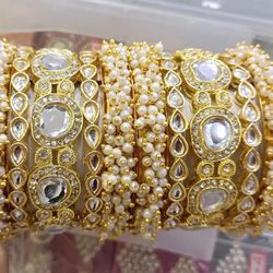 Gorgeous Bangle Set With Fashion Crystal , Rhinestone and Faux Pearl Beads 