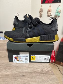 Size 12 - Adidas NMD R1 Black Metallic Gold MENS Sneakers