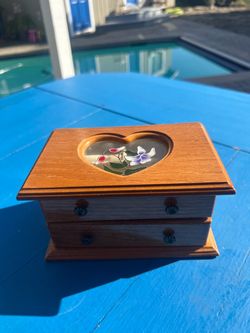 Wooden Jewelry Box with Stained Glass Heart Lid