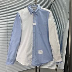 Thom Browne Blue And White Patchwork Shirt