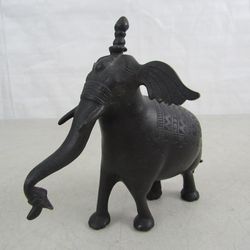 Indian Ayanar's Solid Brass Bronze Tone Dressed Elephant Figurine


