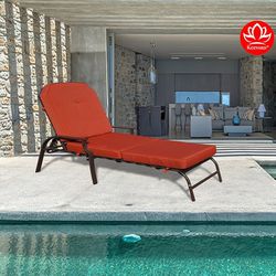 Outdoor Chaise Lounge Weather & Rust Resistant Steel Chair with Polyester Fabric Cushion for Pool , Patio , Deck or Yard
