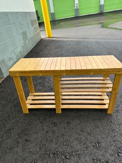 Bamboo Entryway Bench with Shoe Rack