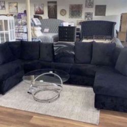 New All Black Super Comfy USA 🇺🇸 Made Sectional Sofa Couch 