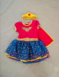Wonder Woman Girls Costume Dress with Cape & Tiara