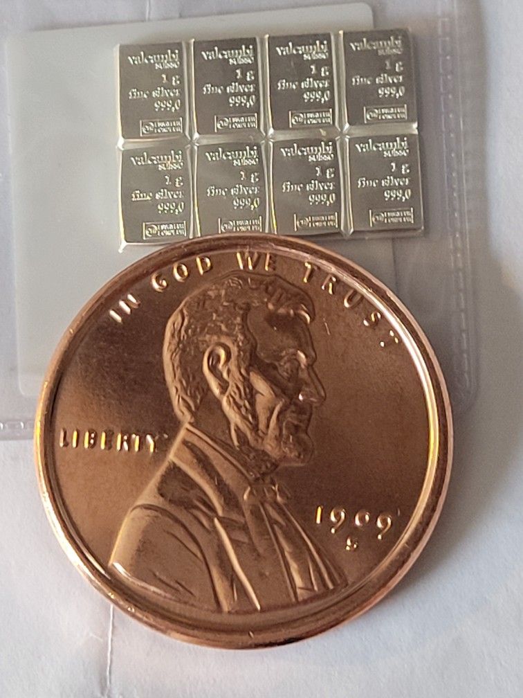 1oz Copper ROUND + 4G VALCAMBI SILVER BARS. 999 FINE SILVER INVESTMENT GRADE