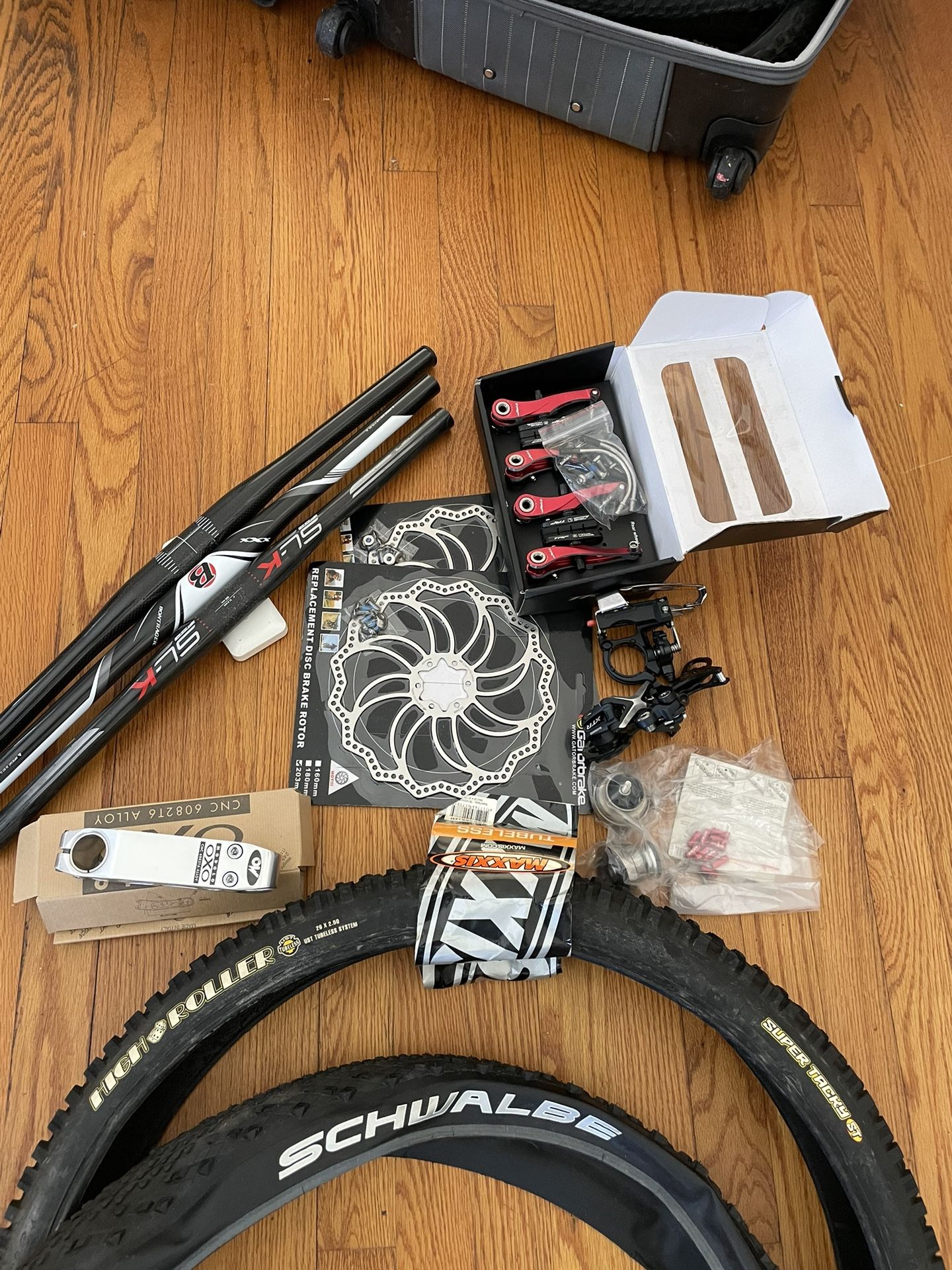 brand new carbon bike parts, and tires