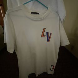   This is a Louis Vuitton x NBA collaboration white T-shirt. 
