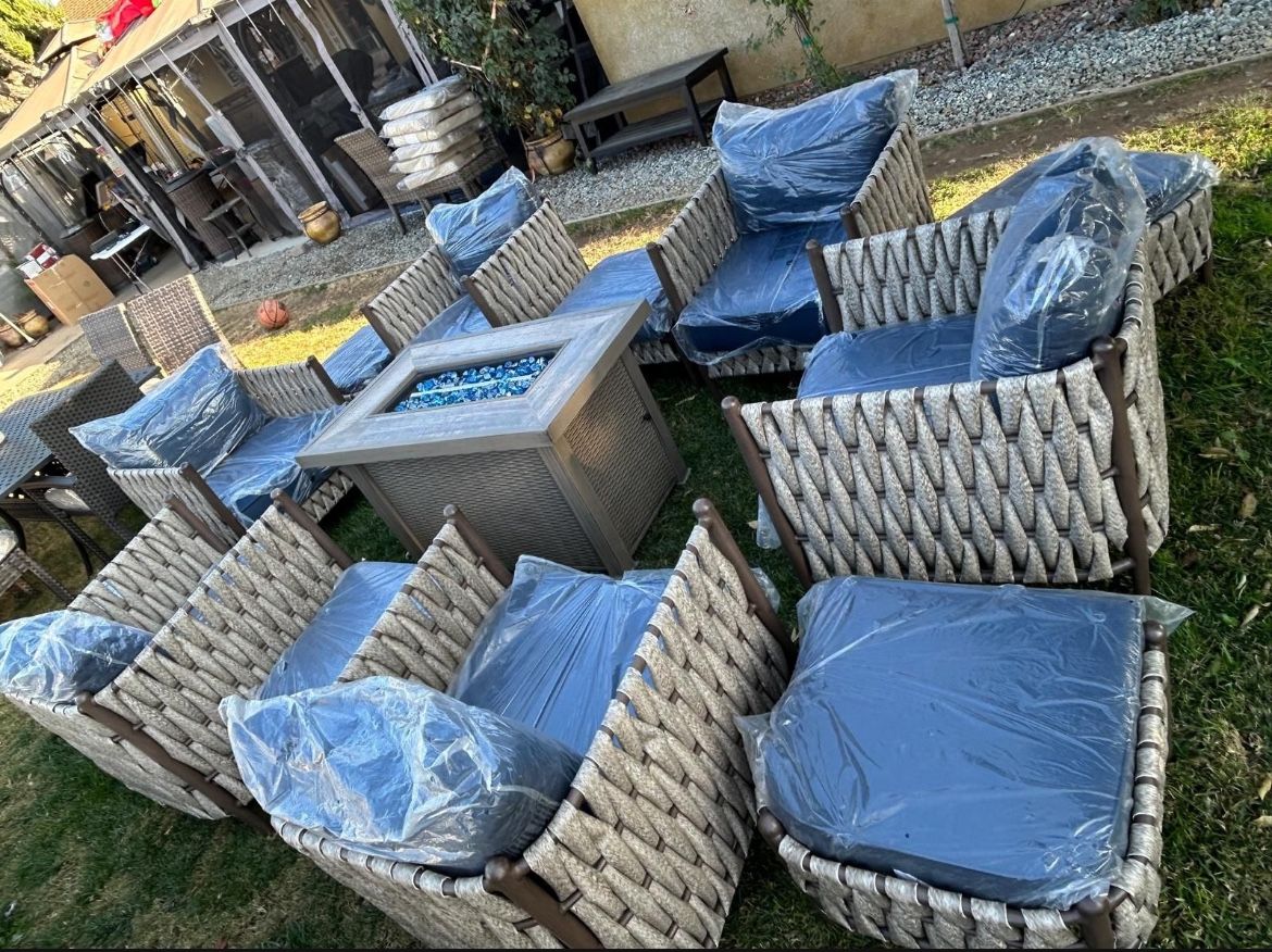 Brand New Patio Outdoor Furniture Set With Fire Pit Sunbrella Fabric