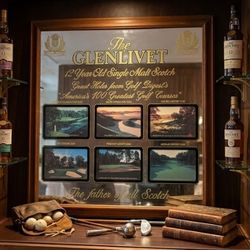 VINTAGE The Glenlivet x Golf Digest Bar Mirror - Large 29x29" - Great Golf Holes