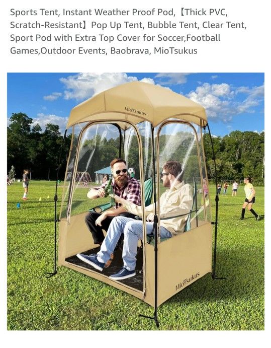 Sports Tent, Instant Weather Proof Pod,【Thick PVC, Scratch-Resistant】Pop Up Tent, Bubble Tent, Clear Tent, Sport Pod with Extra Top Cover for Soccer
