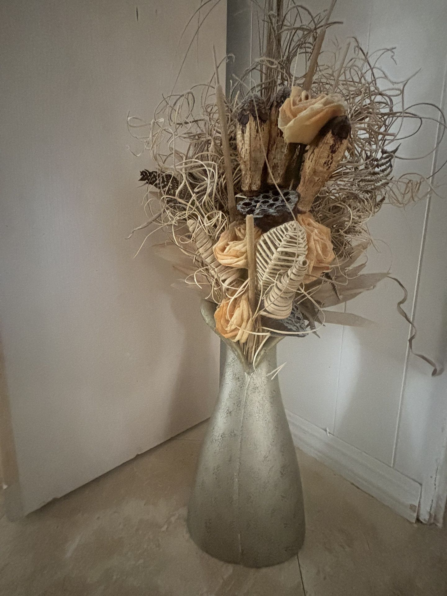 Golden Decorative Vase And Faux Flowers
