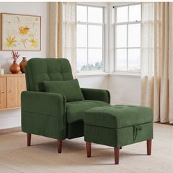 Adjustable Backrest Upholstered Accent Chair with Storage Ottoman Set