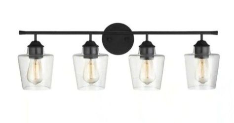 KAWOTI 30.25 in. 4-Light Matte Black Vanity Light with Clear Glass Shade