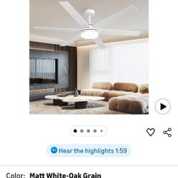 60 Inch  White Ceiling Fan with Light, 
