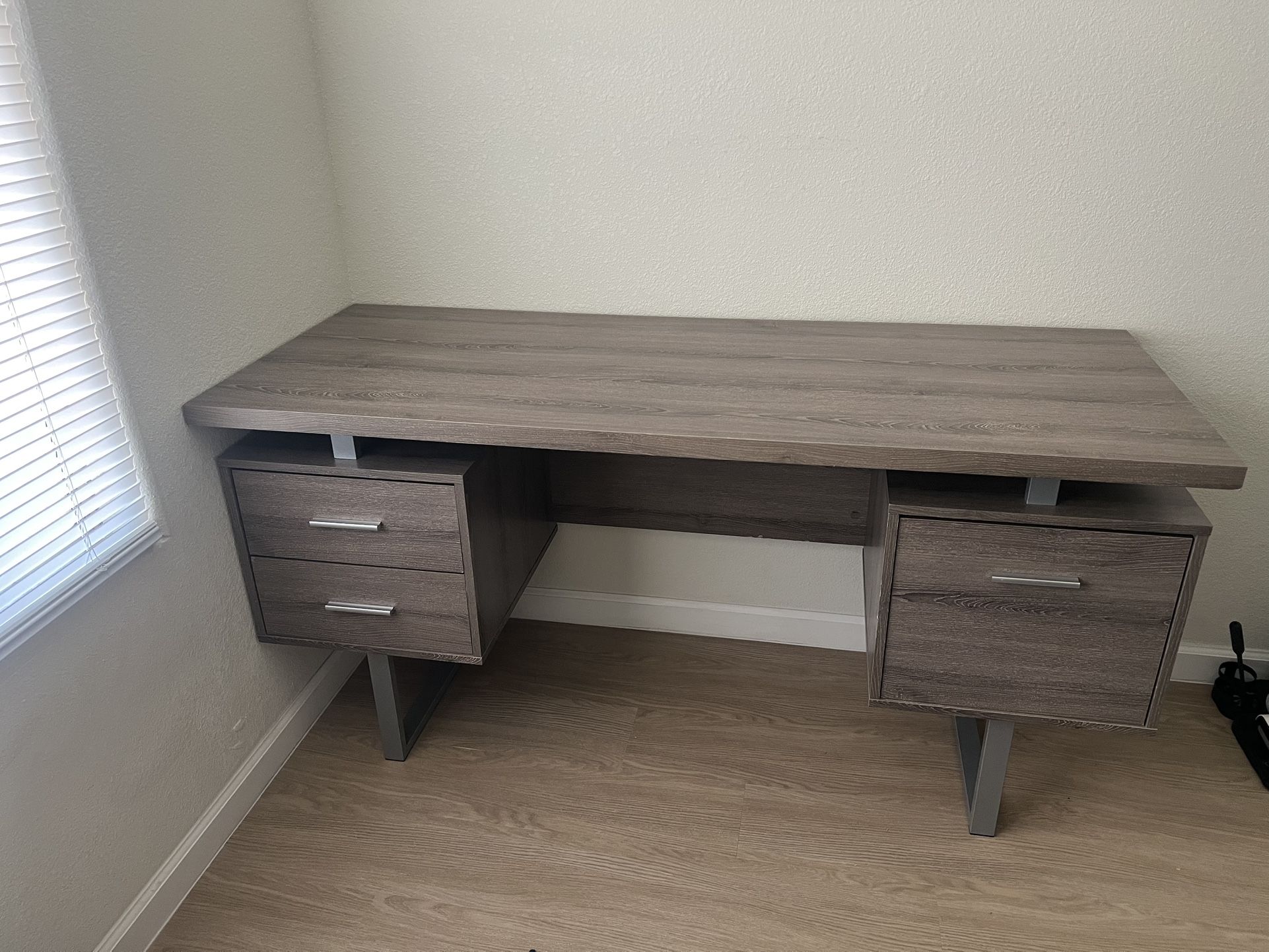 Bowery Hill 60" Wide Contemporary Modern Style Home Office Desk with Filing Drawer in Dark Taupe