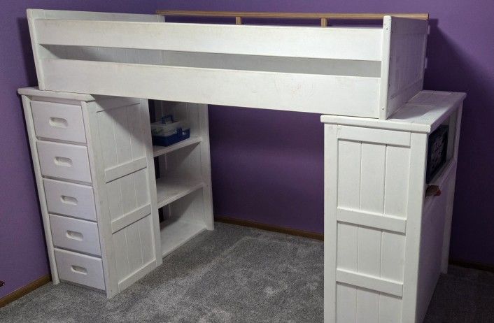 Twin All Real Wood Loft Bed With Two Dressers. 