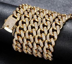 18k yellow gold plated 20mmX20” ICY Lab Diamond Miami Cuban Link Chain ,NEW ARRIVAL - NEVER CHANGES COLOR!